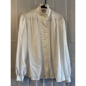Vintage 80s XL 16 Blouse Top Shirt White Ruffled Lace Cottage Core Judy Bond New